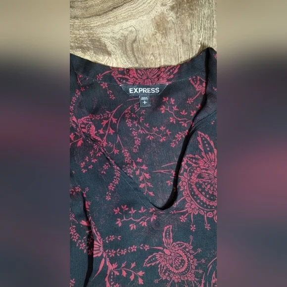 Express Black and Red Long Sleeve Blouse with Mandarin Collar - Picture 7 of 10